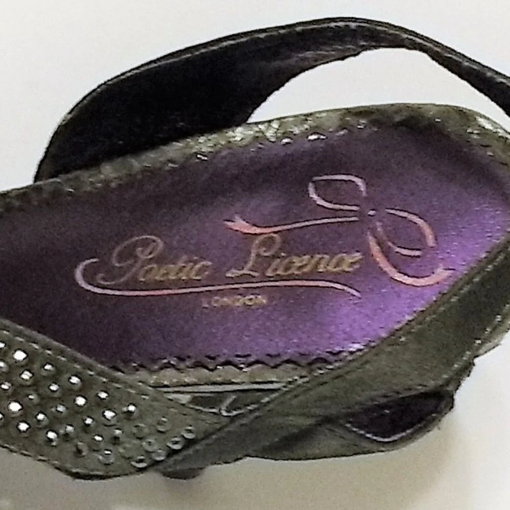 Poetic Licence London platinum crystal heels 8.5